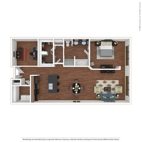 1x1 A11 a stylized floor plan with bedrooms and a living room
